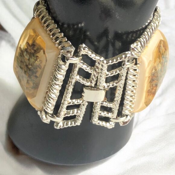 Wide Yellow Lucite Floral Panel Bracelet - Picture 6 of 9